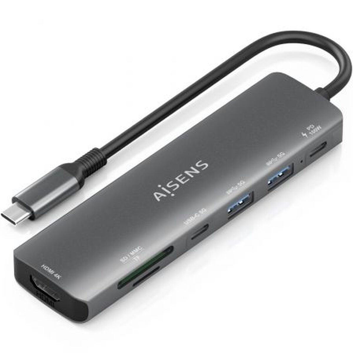 USB Hub Aisens 7 EN 1 Grey 100 W